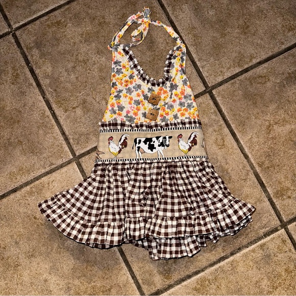 GIRLS RICA ROSIE BOUTIQUE FARMHOUSE PRINT DRESS ROOSTER COW 12 MONTH RARE HTF - Picture 2 of 11